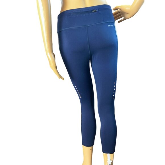 Nike Womens Dri-FIT Capri Leggings - Blue Checkered Mesh Side Panels Small - Picture 5 of 6